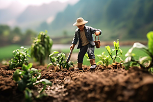 微距小人农民农业农耕摄影图