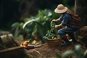 微距小人农民春季农业摄影图