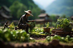 微距小人农民粮食春天摄影图