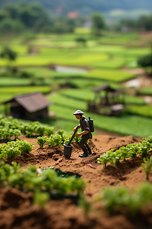 微距小人农民粮食农业摄影图