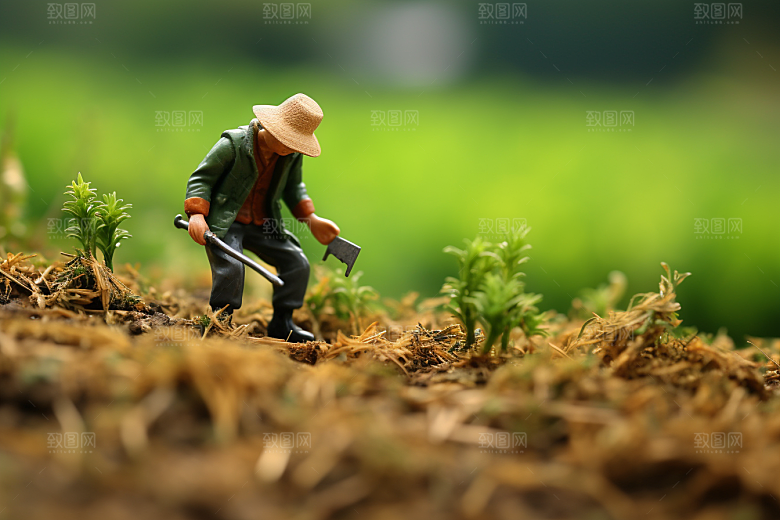 微距小人农民春季高清摄影图