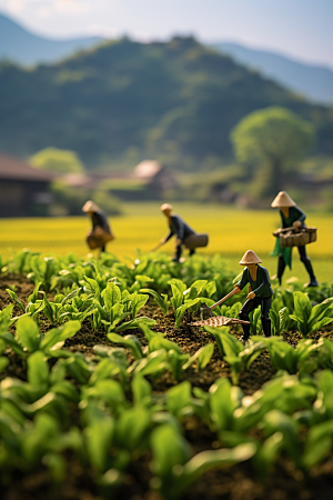 微距小人农民耕种农业摄影图