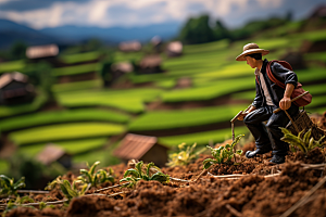 微距小人农民创意农业摄影图