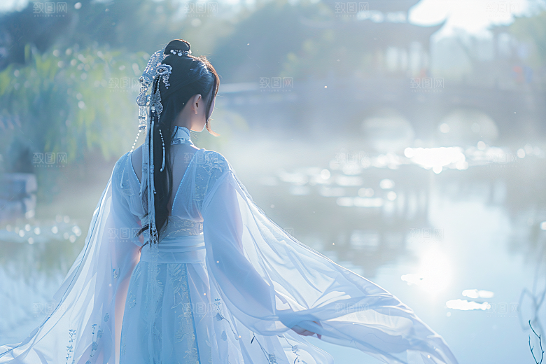 女生旅游背影人像自然素材
