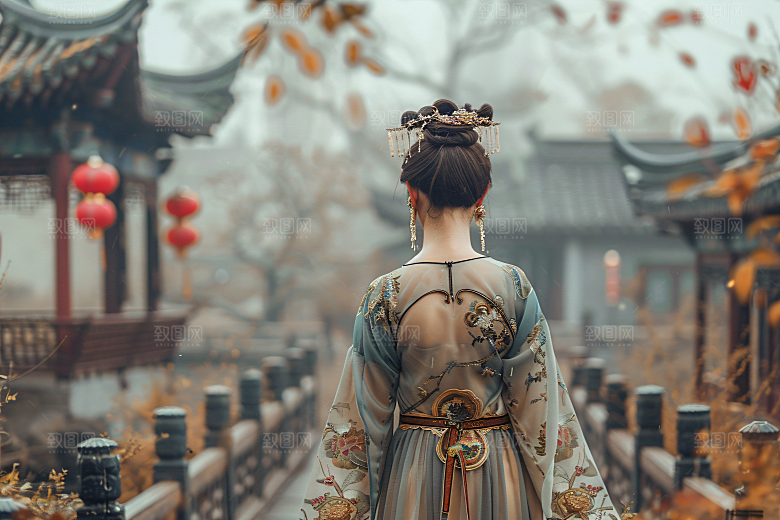 女生旅游背影美女高清素材