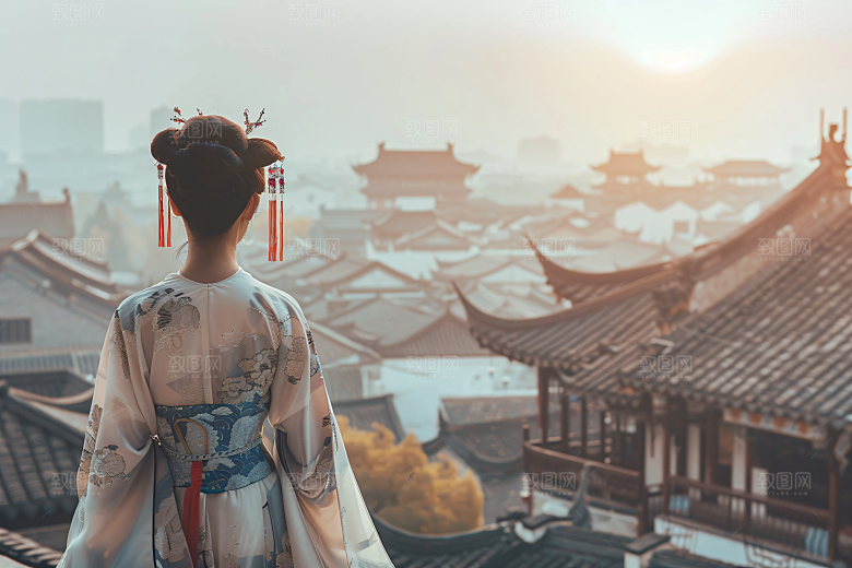 女生旅游背影高清自然素材