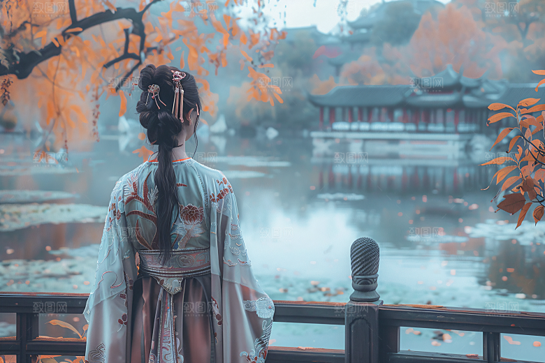 女生旅游背影旅游风光素材