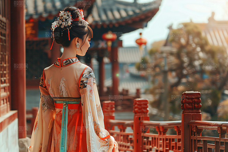 女生旅游背影风光美女素材