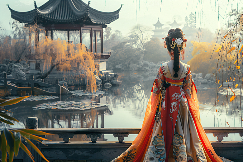 女生旅游背影美女自然素材