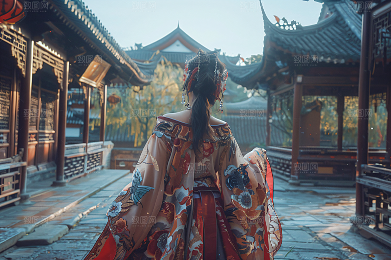 女生旅游背影景色风光素材