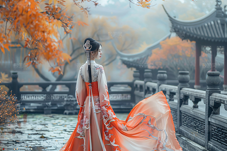 女生旅游背影自然风光素材