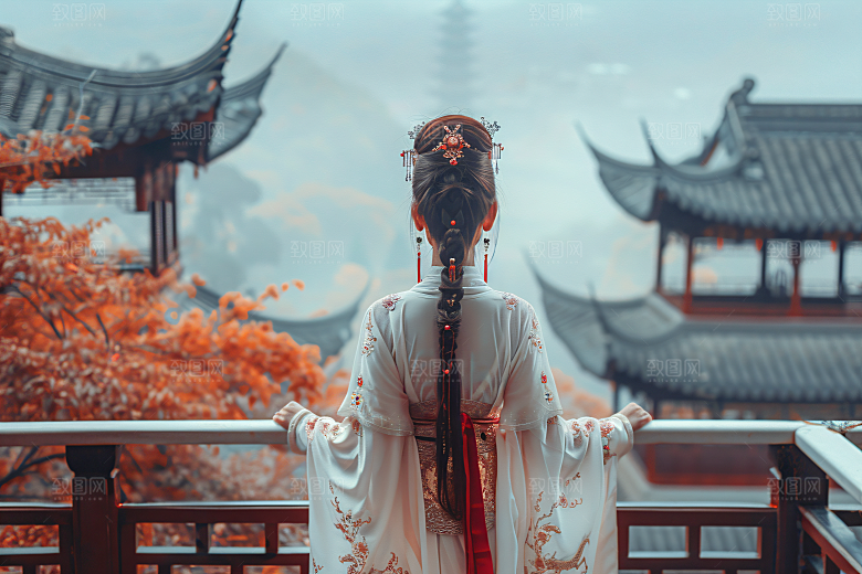 女生旅游背影美女节假日素材