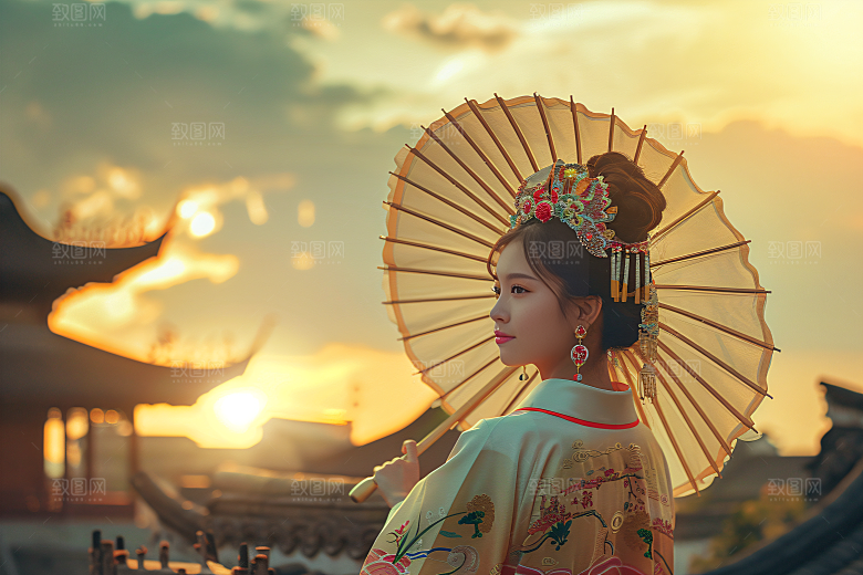 女生旅游背影风光高清素材