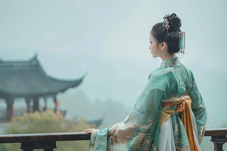 女生旅游背影旅行景色素材