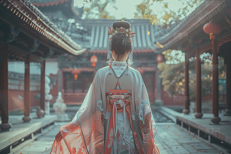 女生旅游背影自然美女素材