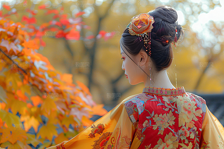 女生旅游背影风光景色素材