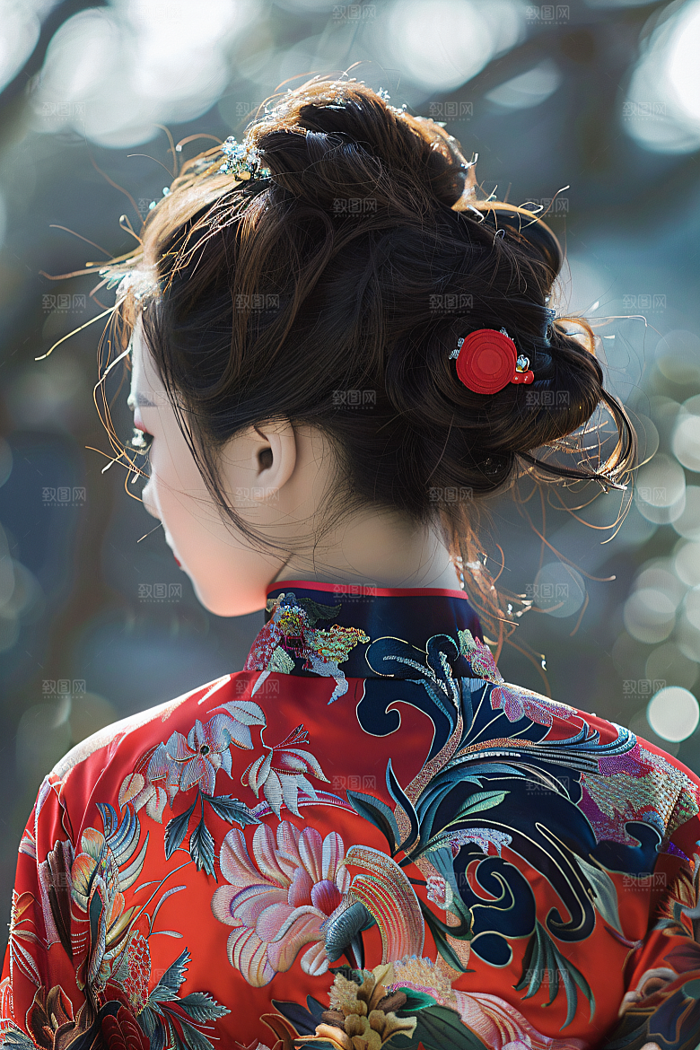 女生旅游背影节假日美女素材