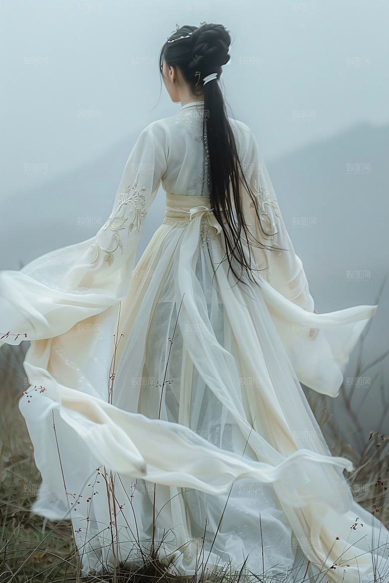 女生旅游背影景色唯美素材