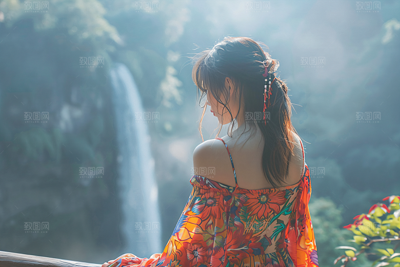 女生旅游背影唯美高清素材