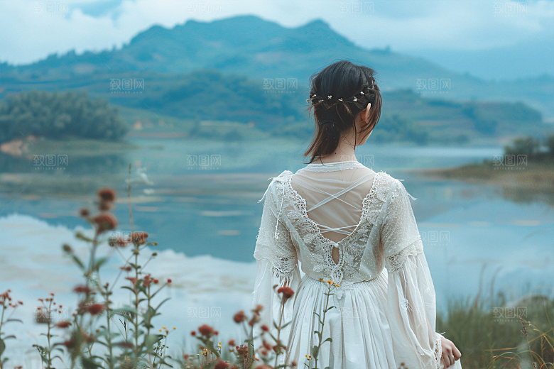 女生旅游背影旅行人像素材