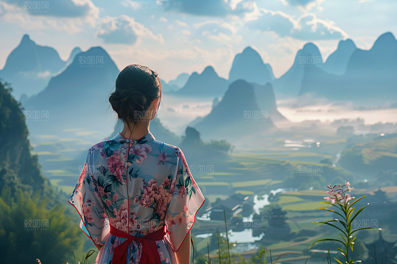 女生旅游背影旅游唯美素材