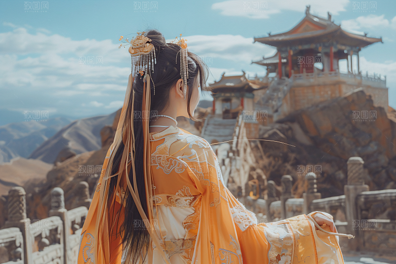 女生旅游背影自然人像素材