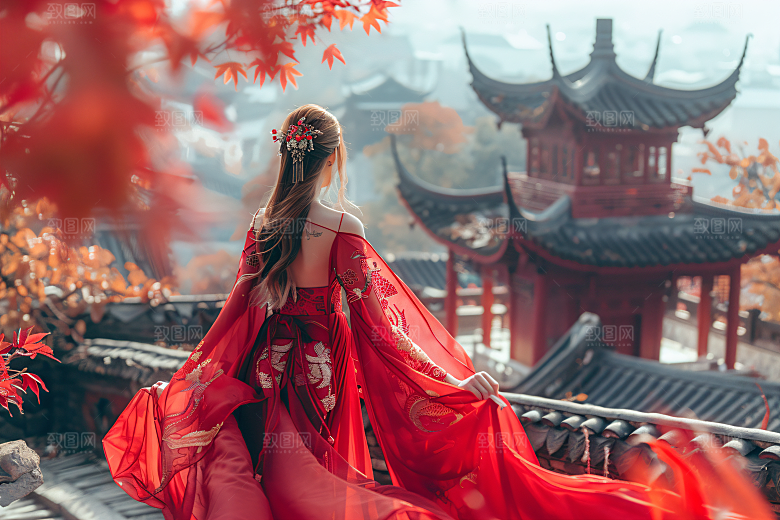 女生旅游背影高清风光素材