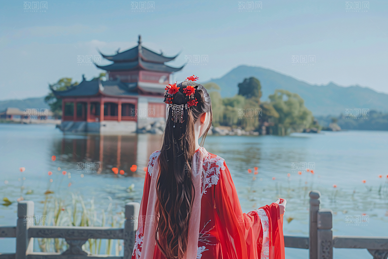 女生旅游背影美女旅游素材