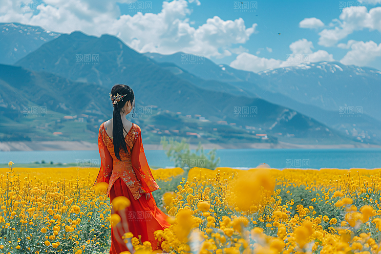 女生旅游背影美女节假日素材