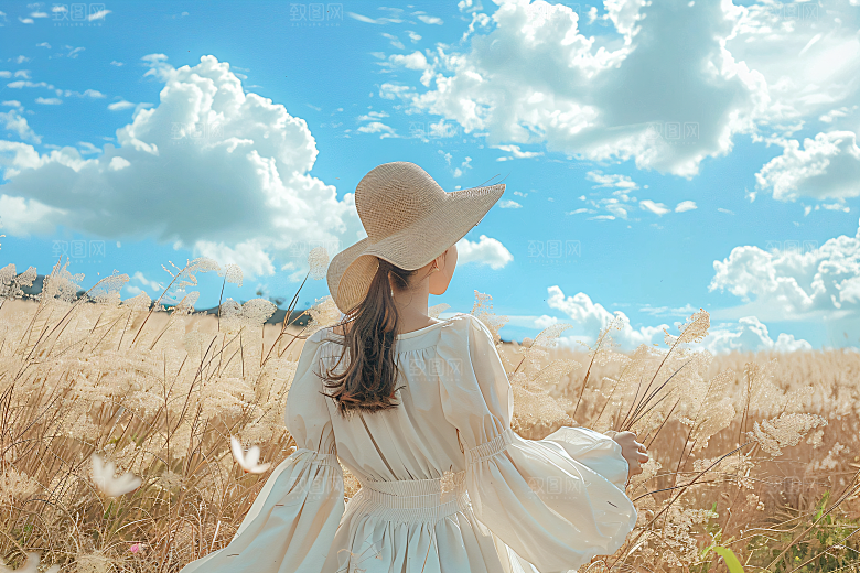 女生旅游背影旅行美女素材