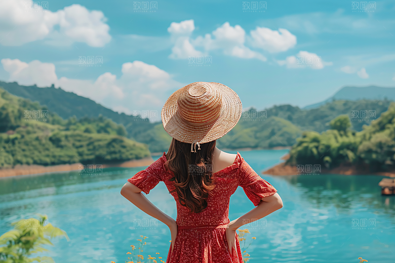 女生旅游背影唯美节假日素材