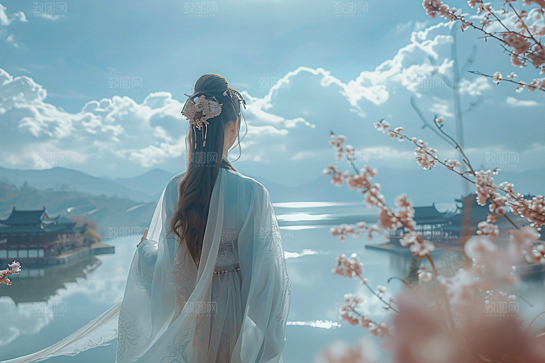 女生旅游背影高清自然素材