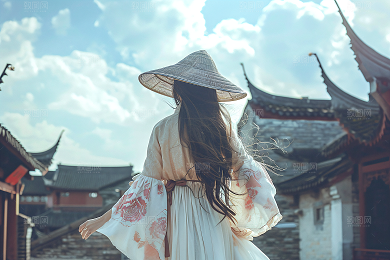 女生旅游背影节假日旅行素材