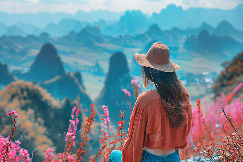 女生旅游背影唯美旅行素材