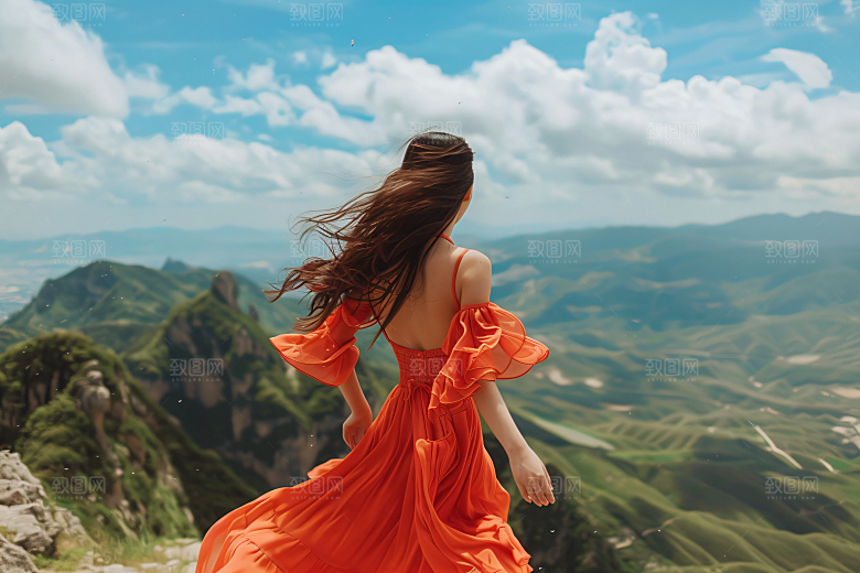 女生旅游背影美女高清素材