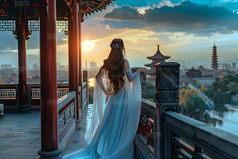 女生旅游背影美女自然素材