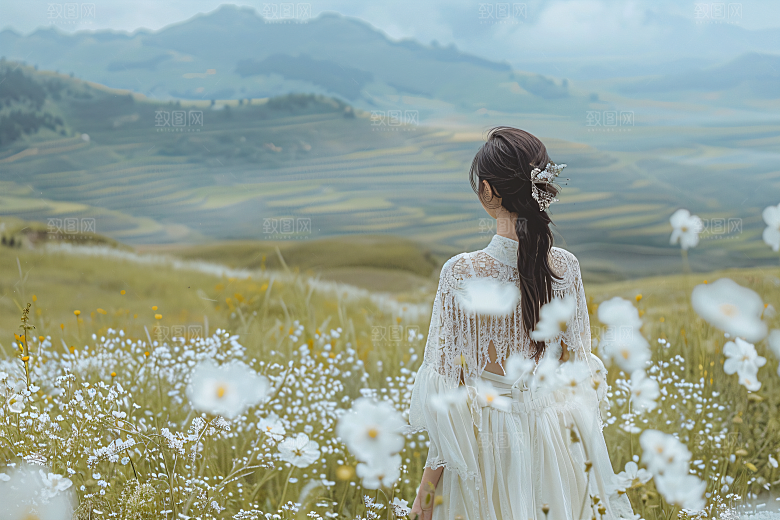 女生旅游背影自然美女素材