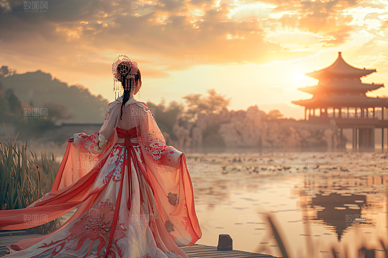 女生旅游背影风光唯美素材