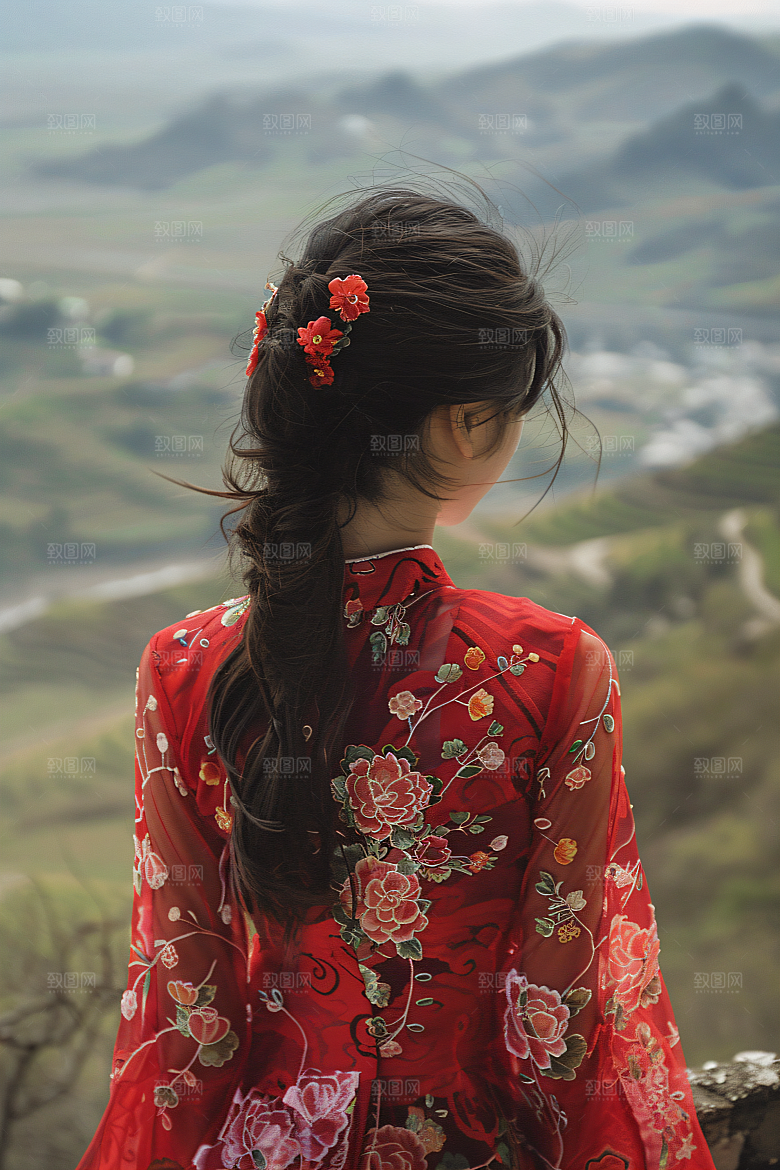 女生旅游背影高清唯美素材