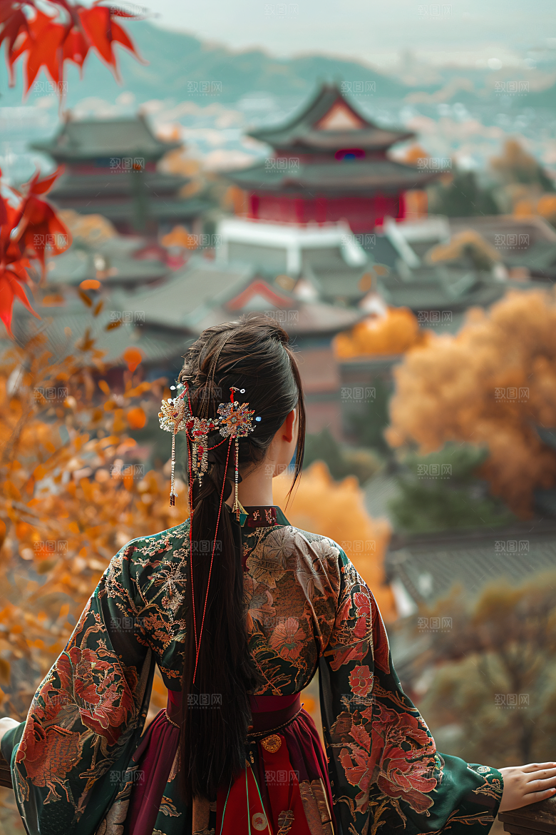 女生旅游背影自然景色素材