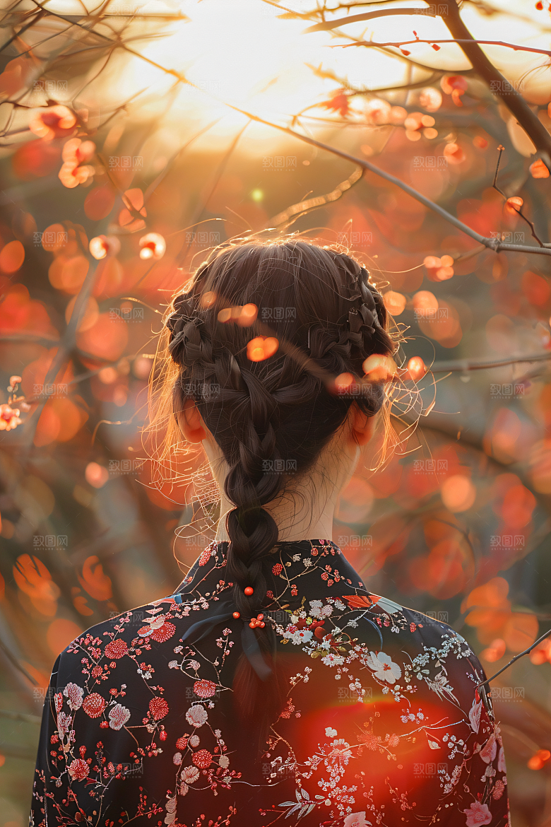 女生旅游背影节假日自然素材
