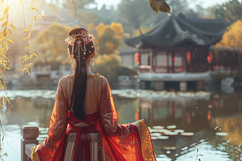 女生旅游背影自然旅游素材