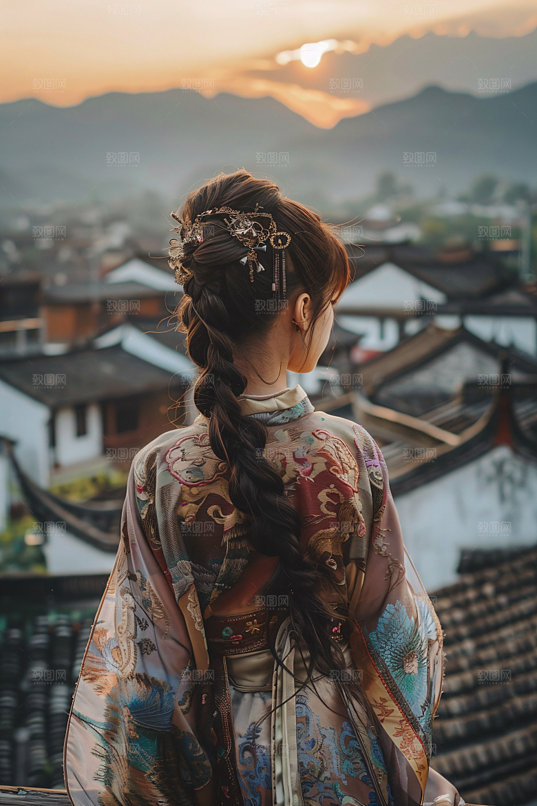女生旅游背影高清风光素材