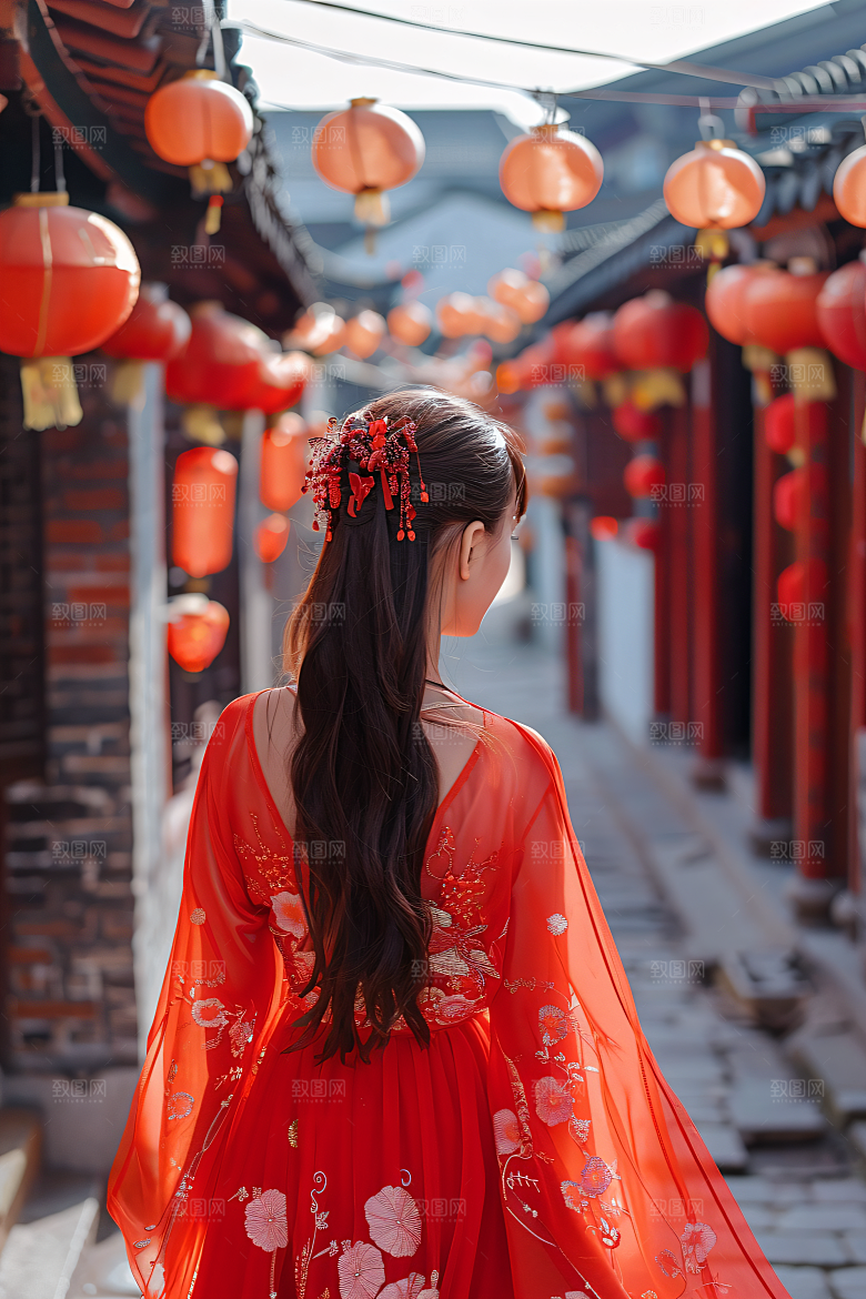 女生旅游背影美女自然素材