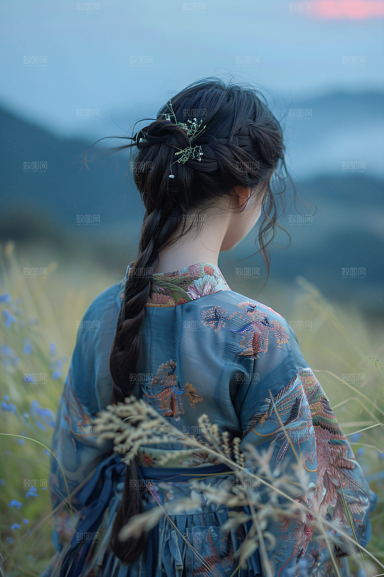 女生旅游背影高清自然素材
