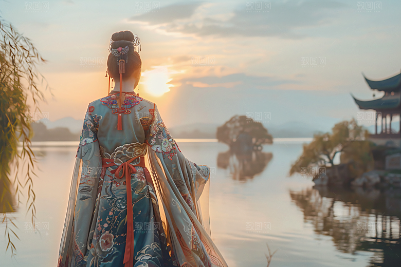女生旅游背影自然旅行素材