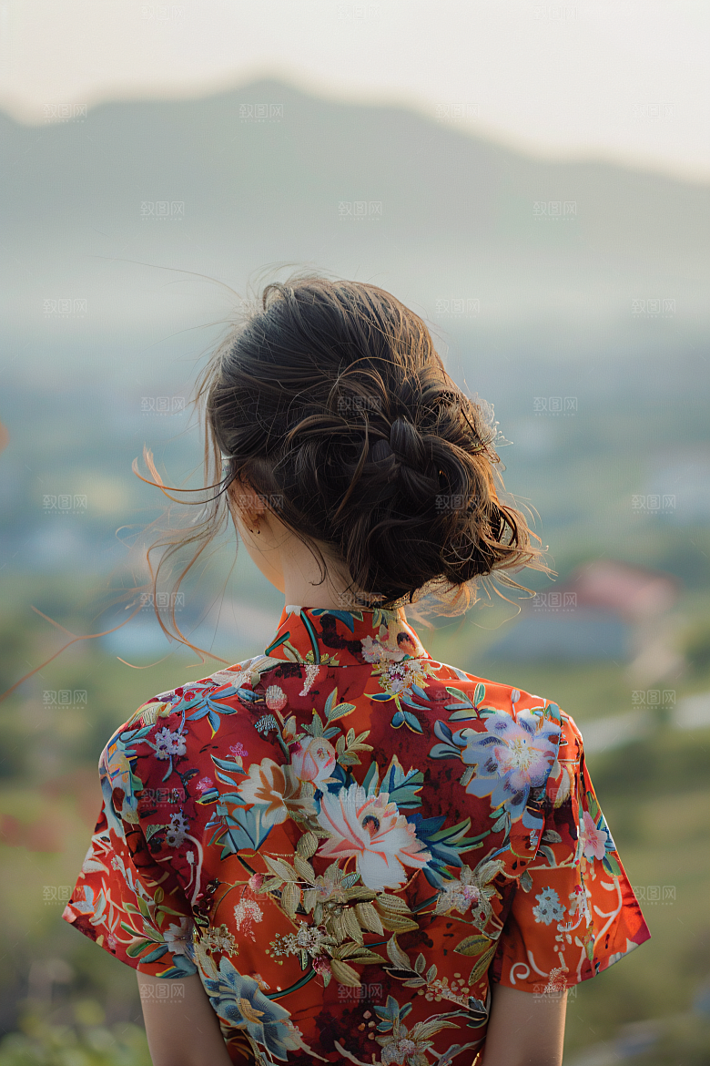 女生旅游背影风光节假日素材