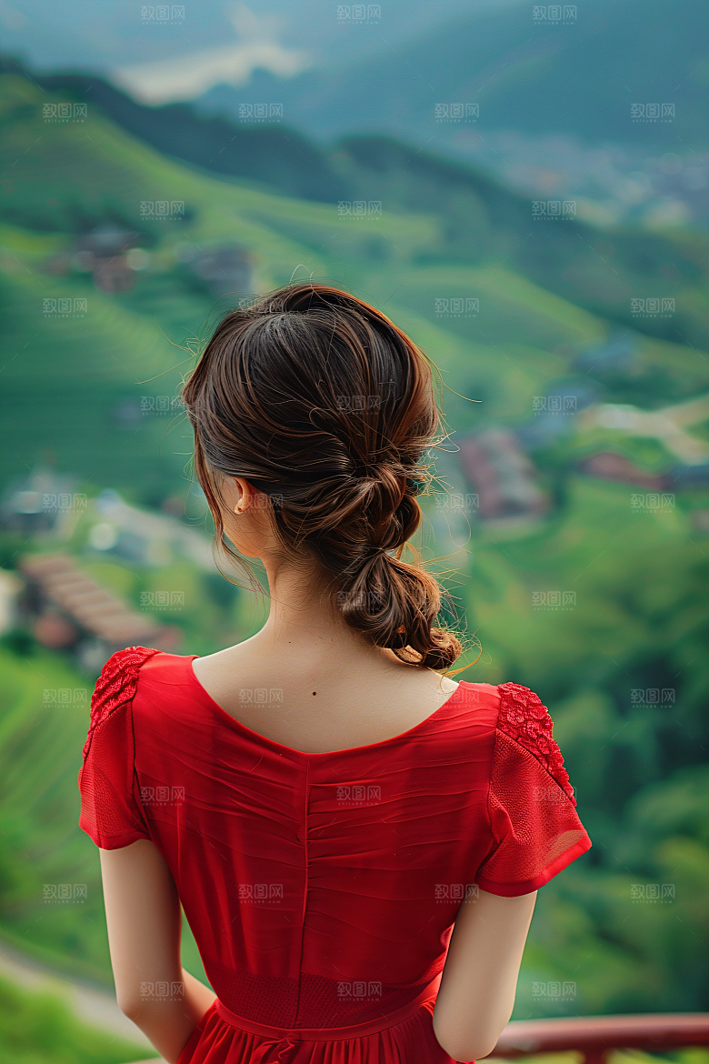 女生旅游背影美女自然素材