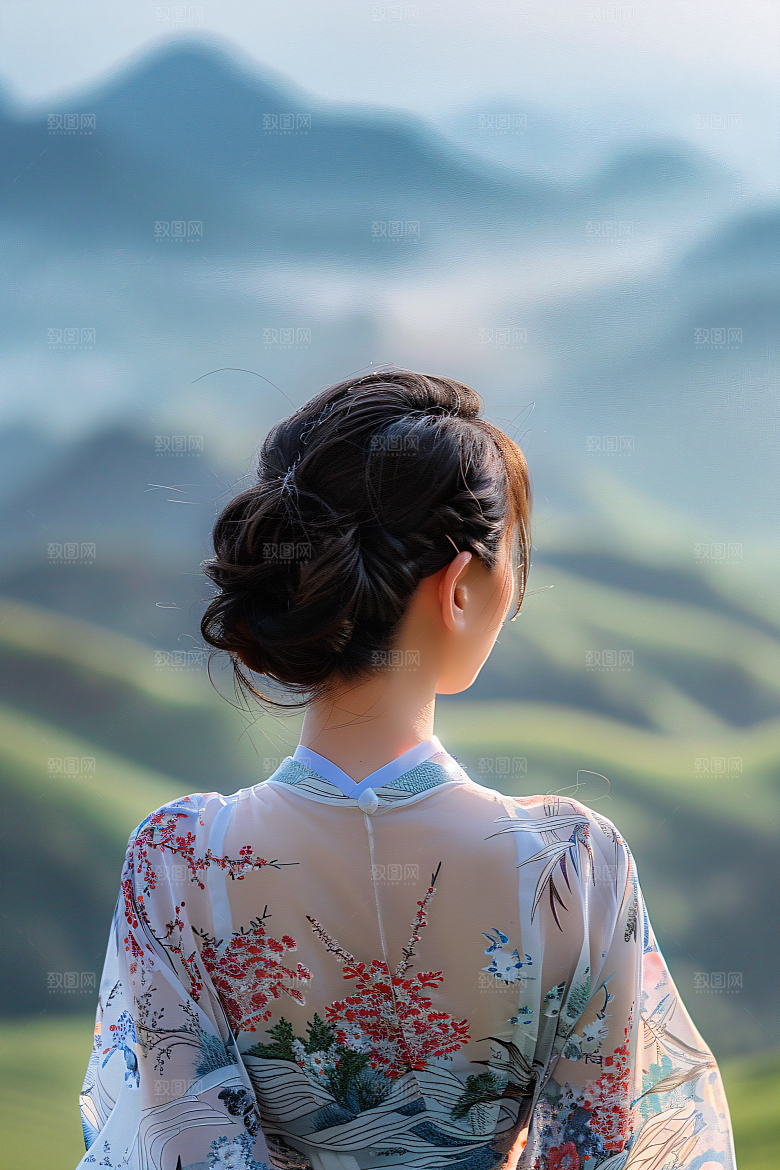 女生旅游背影人像唯美素材