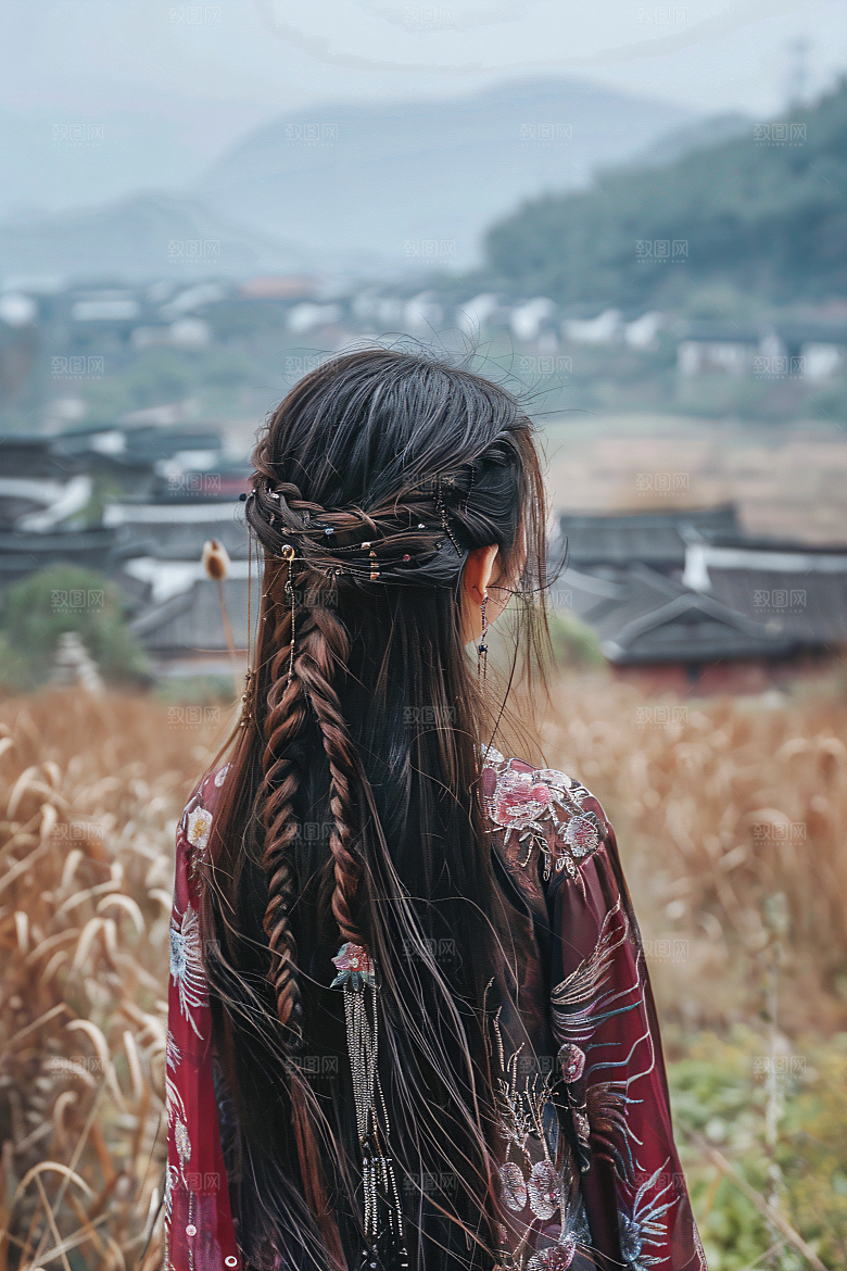 女生旅游背影唯美人像素材